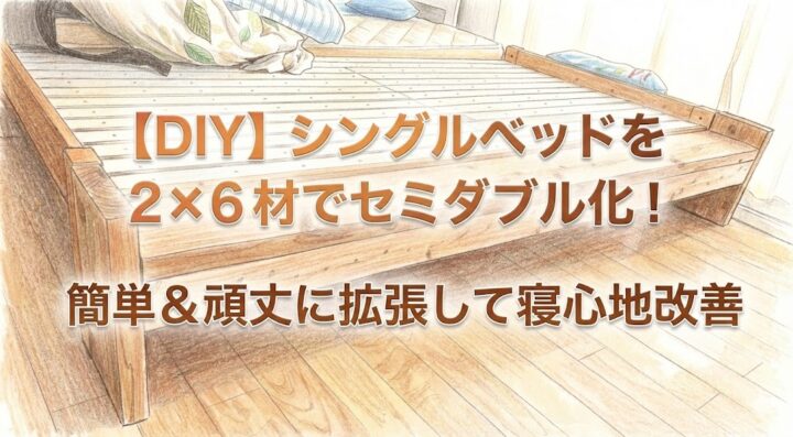 【DIY】シングルベッドを2×6材でセミダブル化！簡単＆頑丈に拡張して寝心地改善