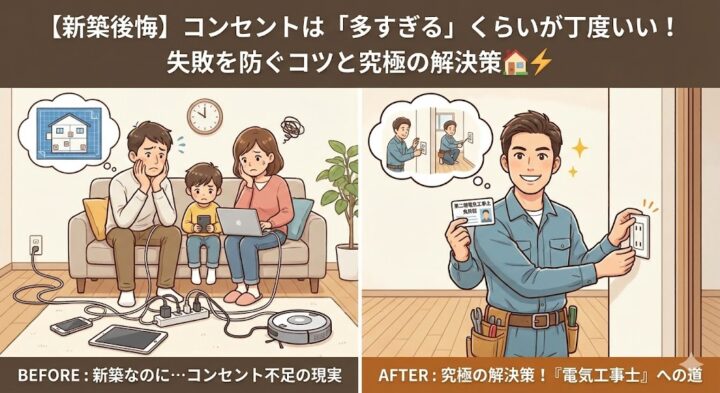 【新築後悔】コンセントの数は「多すぎる」くらいが丁度いい！失敗を防ぐ設置のコツと究極の解決策🏠⚡️
