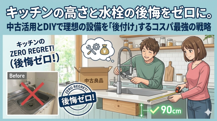 【DIY実例】キッチンを5cm底上げ+ほうき水栓に交換|新築の後悔を1万円で解消した話