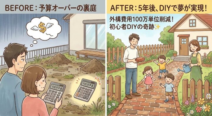 外構費用を100万単位で削る！初心者が5年かけて挑んだ「アンティークレンガ道DIY」の全記録✨