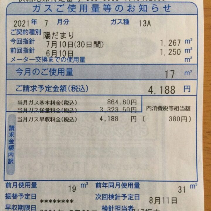 6月のガス代削減効果は▲2000円