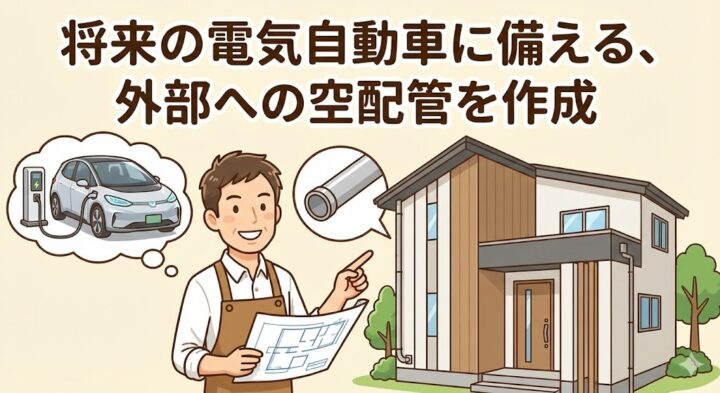 将来の電気自動車に備える、外部への空配管を作成