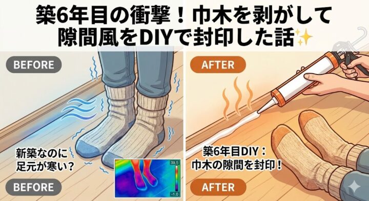 新築なのに「足元が寒い」あなたへ🏠築6年目の衝撃!巾木を剥がして隙間風をDIYで封印した話✨