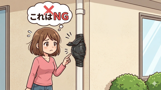 目立つビニールテープの例